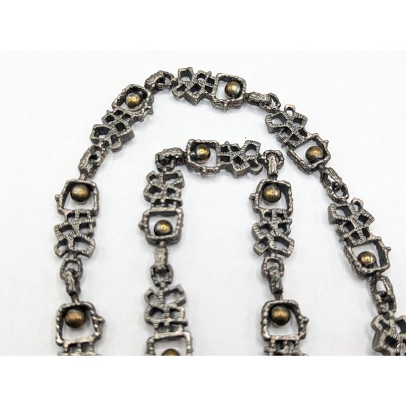 Guy Vidal Vtg Brutalist Modernist Silver Pewter Bronze Tone Ball Necklace 28" - Picture 7 of 10